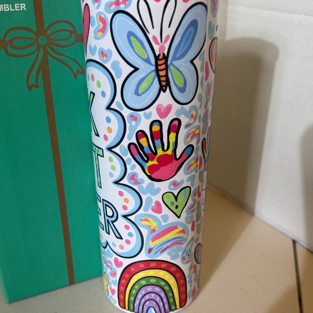 Colorful Floral I Speak Fluent Toddler Skinny Tumbler - Picture 3 of 5